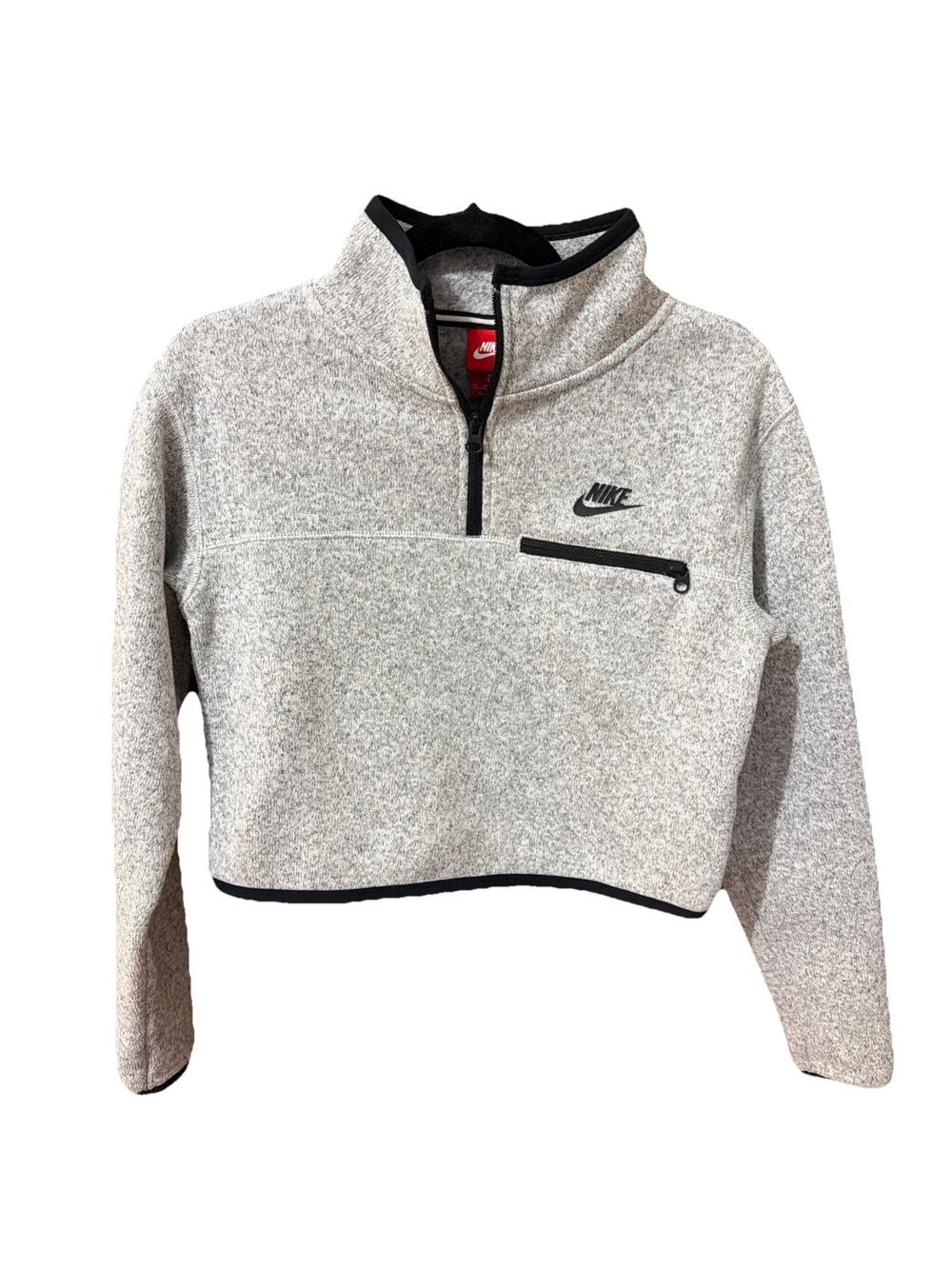Nike Gray Cropped Quarter Zip Pullover Fleece Pocket Women’s Size XS Euc